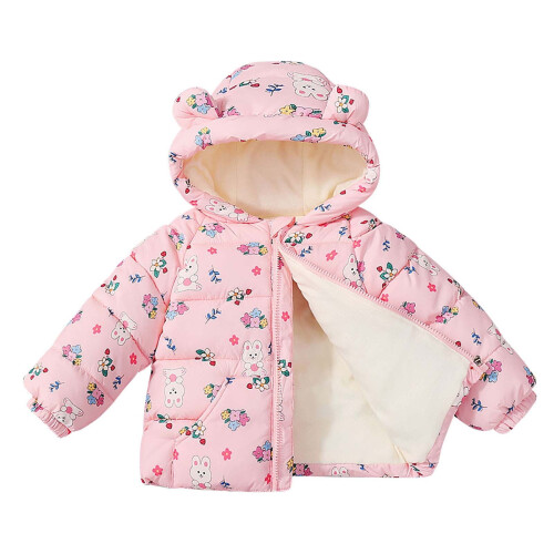 Giacca stampata per bambini con cappuccio e cerniera, tasca, foderata in pile, capospalla invernale per bambini e bambine.