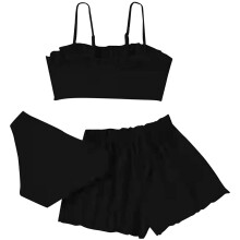 Toddler Girl's 3 Piece Swimsuits Soild Bikini Rullfe Bathing Suit Briefs Girls Bikini Swimwear Set For 8-10 Years