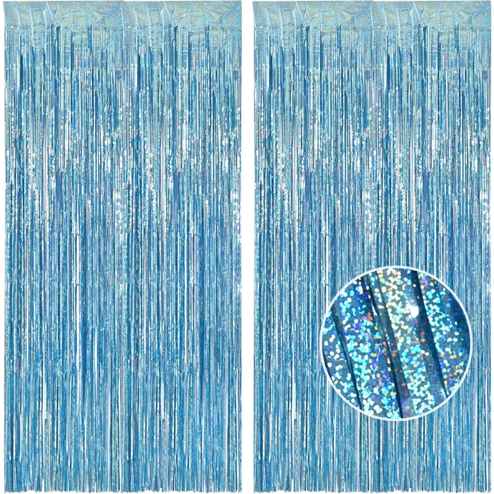 Braveshine Foil Fringe Curtain Party Backdrop - Metallic Tinsel Curtains Streamers Party Decor For Frozen Winter Kids Christmas Mermaid Ocean Sea Blue 5051223189565