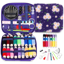 Sewing Kit for Adults Needle and Thread Kit for Sewing with Daisy Zipper Case 18 Color Threads Portable Basic Hand Sewing Repair Kits for Beginners