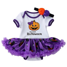 Baby Mädchen Stramplerkleid mit niedlichem Kürbismuster, Kurzarm-Strampler mit Stirnbändern, Sommerkleidung für 0-3 Monate