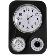 9.5"x12.5" Retro Kitchen Wall Clock with Thermometer & 60-Min Timer – Black