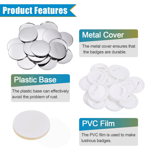 Sourcing Map Button Maker Parts: 120pc 58mm Round Metal & Plastic Button Backs, Clear Film 2
