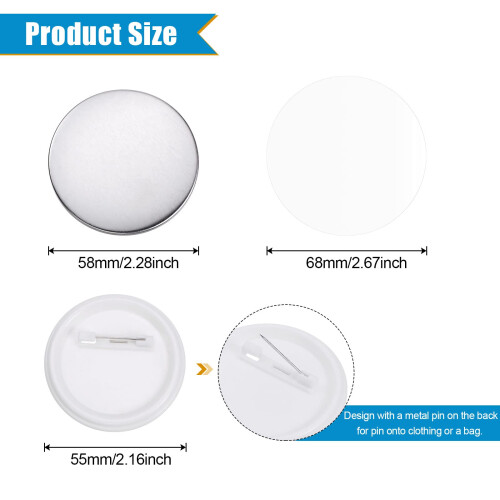 Sourcing Map Button Maker Parts: 120pc 58mm Round Metal & Plastic Button Backs, Clear Film 1