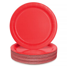 PARTY GO 50 Pcs 9" Red Paper Plates for Dinner and Dessert, Disposable Plates Party Supplies Pack for Valentine Holiday Wedding Birthday Party Baby