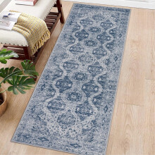 2'x6' Runner Rug Vintage Irregular Pattern Non Skid Washable Ultra-Thin Long Carpet for Indoor Bedroom Entryway Office Kitchen Blue