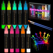 Roizefar Glow in the Dark Paint, 10 Colours x 20ml Glow Paints, Long-Lasting Luminous Glows Fabric Paint for T-Shirt, Canvas, Ideal for Art Supplies