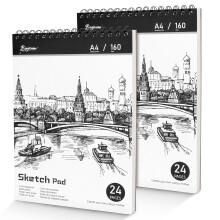 OWill Sketch Pad, 2 Packs A4 Sketch Book 160 g/m? Thick Paper, 48 Pages / 24 Sheets Spiral Bound Sketchbook 2 Packs