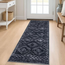 Boho Kitchen Runner Rug 2x5, Washable & Non-Slip, Low-Pile for Hallway, Entryway, Bedroom – Black/Navy