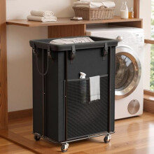 200L Wasmand op wielen met metalen frame en uitneembare zak – Hoge, stijlvolle wasmand voor de slaapkamer, wasruimte en badkamer.