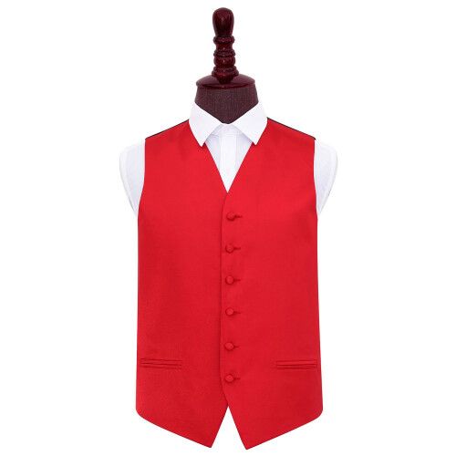 DQT Red Plain Satin Wedding Waistcoat - 50"