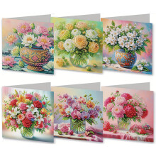 6PCS 5D DIY Diamond Art Cards with Envelopes and Tools, Crystal Diamond Painting Greeting Card for Birthday Holiday Mother's Day Thank You (Flower)