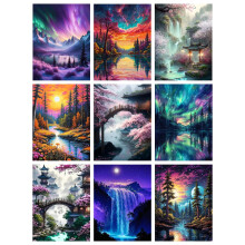 Mupmod 9 Pack Diamond Painting Kits for Adults, 5D Landscape Diamond Art Painting Kits for Adults Beginner, Adult Diamond Art, DIY Aurora Full Drill