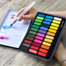 STATIONERY ISLAND Watercolour Paint Set Professional Painting Supplies Kit in Portable Travel Tin with Paintbrush and Mixing Palette, 36 Full Pan