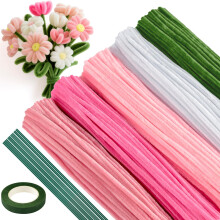 ASTARON 521 Pcs Pipe Cleaners Craft Set, 5 Colors Pipe Cleaners Bulk Pastel Chenille Stems for Craft Pipe Cleaner Flowers Making Kit with Floral