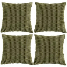 Lot de 4 housses de coussin décoratives bohèmes vert mousse 35 x 35 cm, style rustique moderne, en velours côtelé doux, compatibles avec les