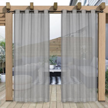 Perdele transparente din in pentru exterior, impermeabile, 52x96inch, voal cu inele, gri, 1 panou