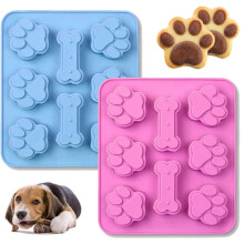 2 moldes de silicona con forma de cachorro (huella y hueso) para hielo, gelatina, galletas, chocolate y caramelos; aptos para horno, microondas,