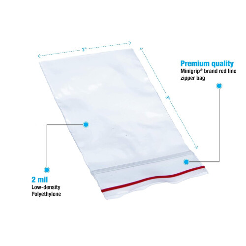 MGRL2P0203Polyethylene (LDPE/LLDPE Blend) Clear Reclosable Bag, 3" Length, 2" Width (Pack of1000) 1