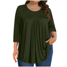 Plus size toppe til kvinder Sommerbluser Tunika 3/4 ærmer Pæne afslappede løse skjorter 1X-5X