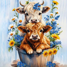 OkarinaArt Diamond Art Kits Adults Highland Cow, DIY 5D Diamond Painting Kit for Adults, Cow Full Round Drill Gem Art Dots Beginners, Perfect for Home
