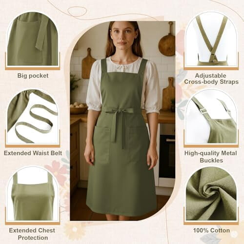 Cotton apron with pockets vintage style women's kitchen 2