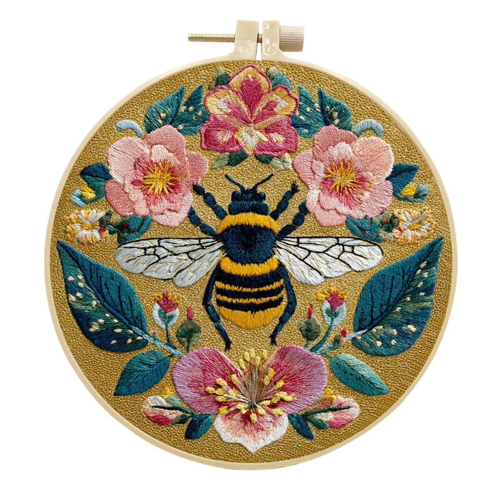 Intedesign Embroidery Kits For Beginners, Diy Embroidery Starter Kit With Flowers Bird Pattern Instruction,Bamboo Hoops, Threads And Needles (Bee)