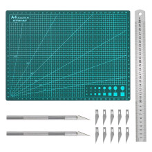 kodivenj 14 Pieces Cutting Mat Set, Double-Sided A4 PVC Craft Mat 3mm Thick Self Healing Cutting Mat Cutting Board Craft with Steel Rule Crafting mat