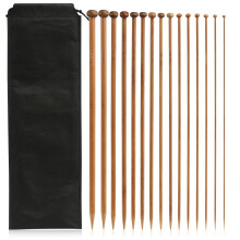 LIHAO 15 Pairs of Single Bamboo Pointed Knitting Needles for Wool (2 mm-10 mm/Length 35 cm)