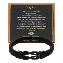 Stainless Steel Leather Bracelet Magnetic Clasp Knot Bracelet for Men Fashion Wristband Jewelry Gift for Husband Boyfriend Father Son