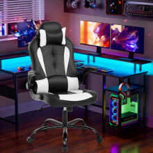 Leather Gaming Chair Ergonomic with Flip-Up Arms White