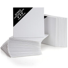 Belle Vous Blank Canvas (24 Pack) - 10 x 10cm (4 x 4 inches) - Pre Stretched Canvas Panel Boards - Suitable for Acrylic and Oil Painting Also for