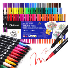Artecho Dual Tip Colouring Pens, 72 Colours, Fine Felt Tip Pens, Drawing Markers, Brush Pen Set Suitable for Adult Colouring Books, Calligraphy,