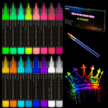 Roizefar Glow in the Dark Paint, 16 Colours x 20ml Paints, Long-Lasting Luminous Glow Fabric Paint for T-Shirt, Canvas, Ideal for Art Supplies and DIY