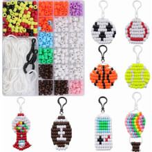 DIY 8-Set Pony Bead Craft Kit: Sport-Themed 8mm Opaque Beads, Beading Cord & Lobster Clasps – Compatible with All Bead Looms