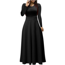Robe longue cintrée à manches longues et col rond pour femme