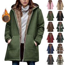 Manteaux longs d'hiver pour femmes grandes tailles, chauds, amples, en peluche, avec fermeture éclair et capuche.