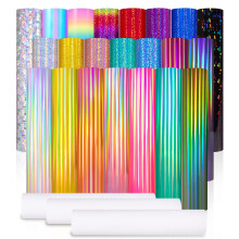 VINYL FROG Holographic Permanent Vinyl Bundle 25 Pack Rainbow Permanent Adhesive Vinyl Sheets 22 Assorted Colors Self Adhesive Vinyl with 3 Transfer