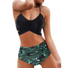 Dames bikini set met gekruiste bandjes, halterbikini, hoge taille, push-up bikini, tweedelig badpak.