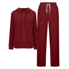 Women's 2-Piece Hooded Tracksuit Set: Zip-Up Hoodie with Pockets + Jogger Pants, Elastic Waist, Solid Color, Loose Fit