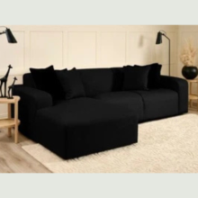 (Left Hand Chaise, Velvet Black) Chaise Lounge Chaise L Shape Corner Sofa Chaise Longue Settee Couch Loveseat