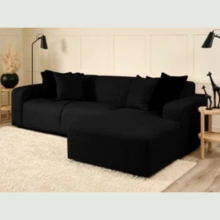 (Right Hand Chaise, Velvet Black) Chaise Lounge Chaise L Shape Corner Sofa Chaise Longue Settee Couch Loveseat