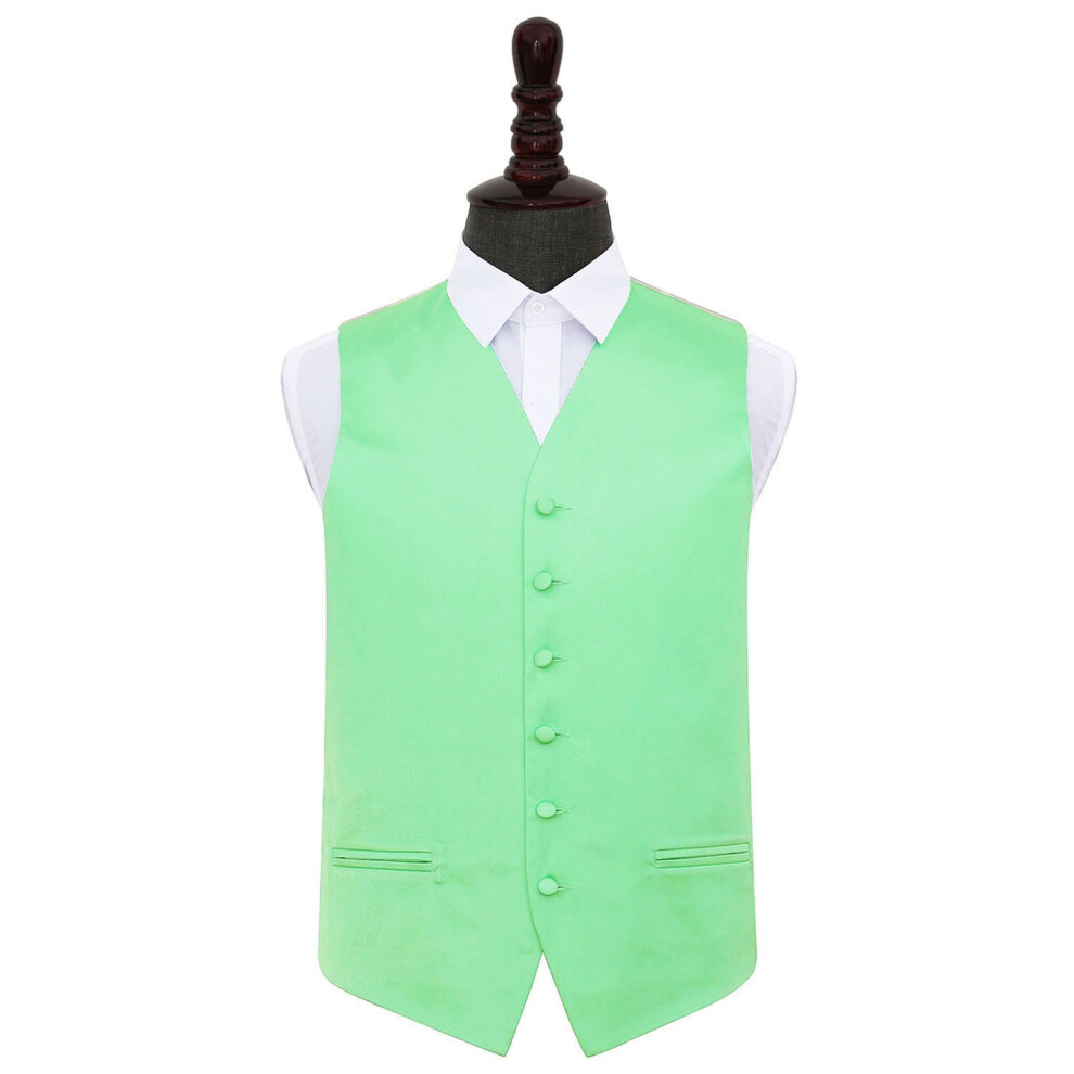 Dqt Mint Plain Satin Wedding Waistcoat - 38" Green
