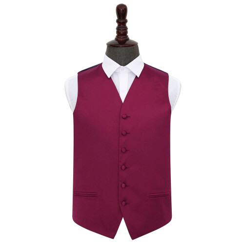 DQT Burgundy Plain Satin Wedding Waistcoat - 38"