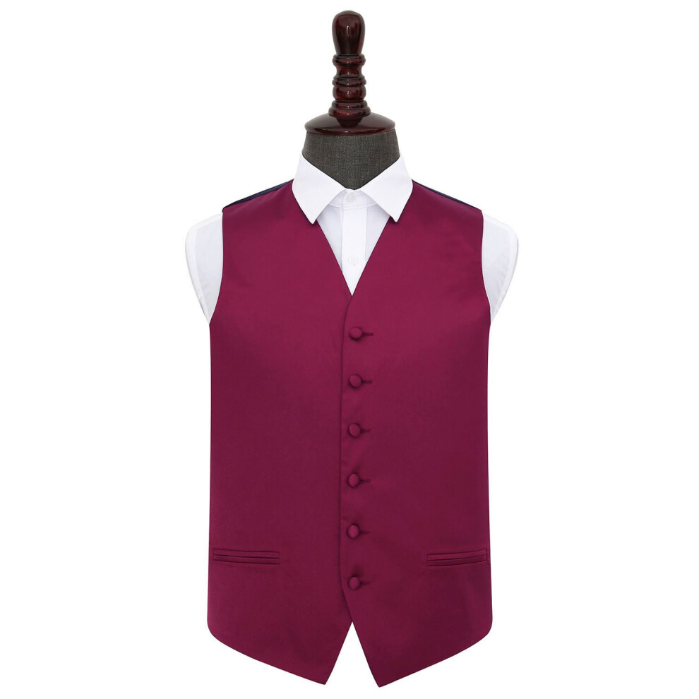 Dqt Burgundy Plain Satin Wedding Waistcoat - 38" Red
