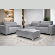 (Footstool, Coffee Grey Plush) Luxury 3+2 Sloane Sofa Set Plush Velvet Suite Settee Couch 1,2,3 Seater Loveseat Longue
