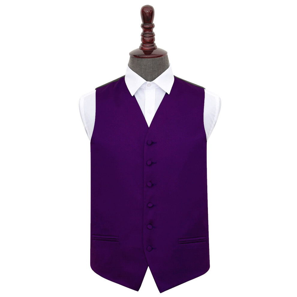 Dqt Plain Satin Wedding Waistcoat - 38" Purple