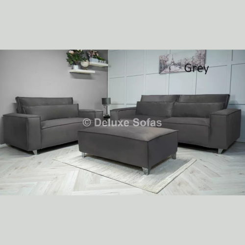 (Fabric Swatch, Steel Plush) Luxury 3+2 Sloane Sofa Set Plush Velvet Suite Settee Couch 1,2,3 Seater Loveseat Longue
