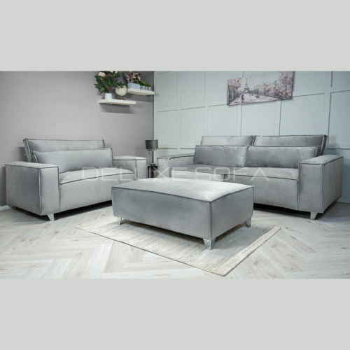 (Fabric Swatch, Silver Plush) Luxury 3+2 Sloane Sofa Set Plush Velvet Suite Settee Couch 1,2,3 Seater Loveseat Longue