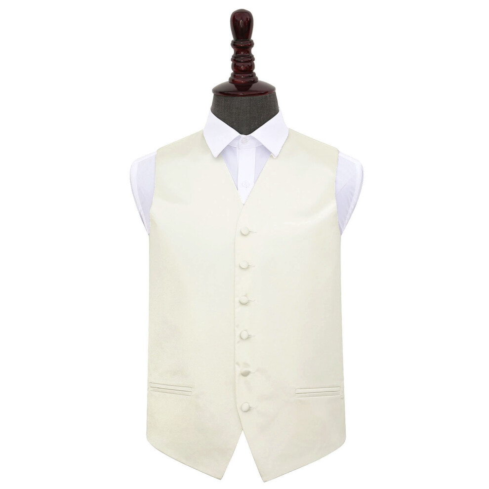 Dqt Ivory Plain Satin Wedding Waistcoat - 42" White